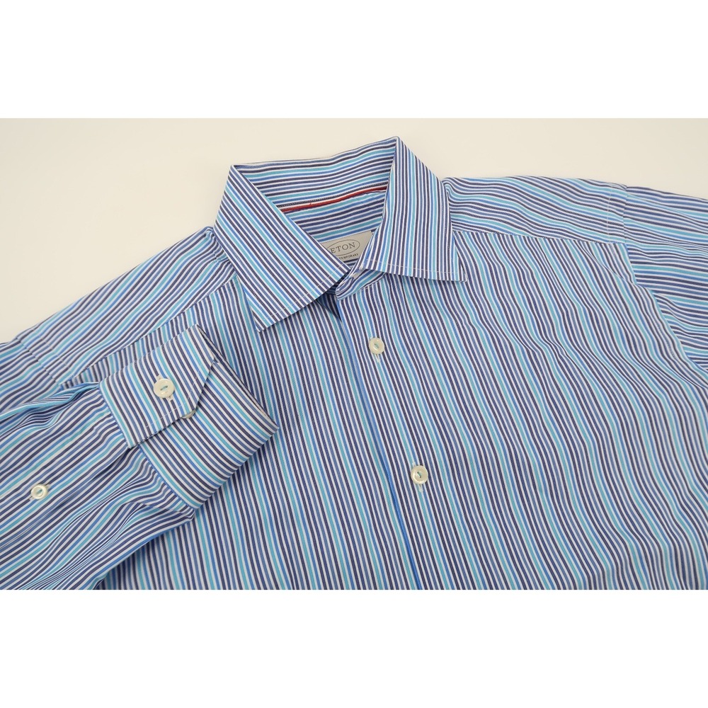 ETON‎ Mens 15.5 Contemporary Blue Striped Button Front Dress Shirt Size 39